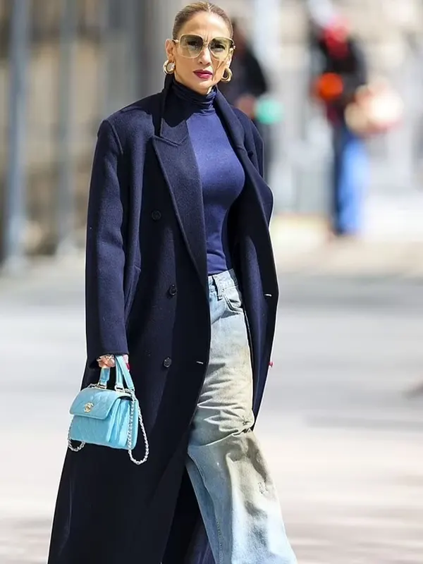 Jennifer Lopez NYC Navy Blue Trench Coat