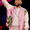 The Voice S25 John Legend Pink Printed Satin Bomber Loose AVE 57 Sky Teddy Jacket