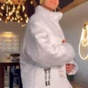 Kristin Juszczyk Iowa’s Caitlin Clark Final Four White Puffer Jacket