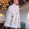 Kristin Juszczyk Iowa’s Caitlin Clark Final Four White Puffer Jacket