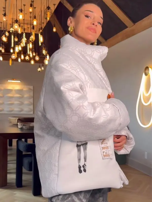 Kristin Juszczyk Iowa’s Caitlin Clark Final Four White Puffer Jacket