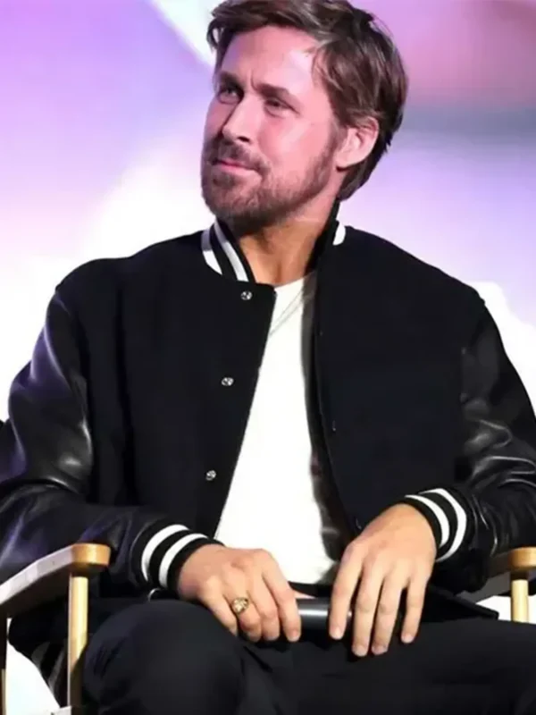 Ryan Gosling Premiere Night Black Varsity Bomber Jacket