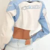 Sabrina Carpenter Moto Baby Blue And White Leather Jacket