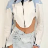 Sabrina Carpenter Moto Baby Blue Leather Jacket