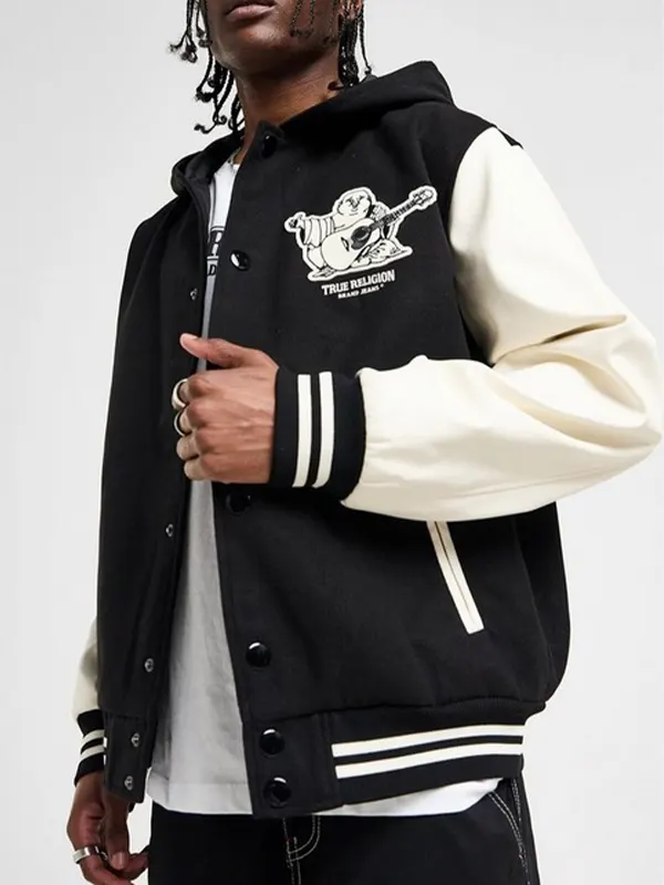 True Religion 2 Tone Black And White Varsity Jacket