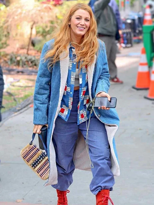 Blake Lively It Ends With Us Denim Shearling Coat - Where Fashion ...