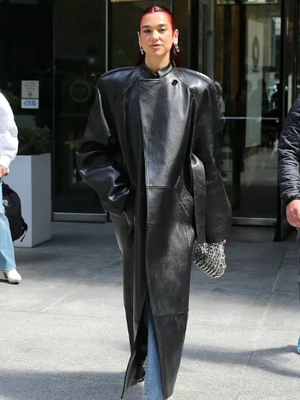 Dua Lipa NYC Street Style Black Leather Coat