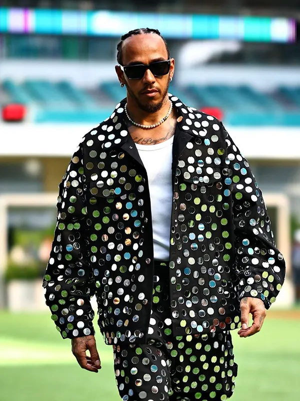 F1 Miami Grand Prix 2024 Lewis Hamilton Sequin Jacket Black