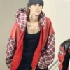 Justin Bieber Billie Eilish’s Concert Red Plaid Hooded Jacket