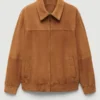 Katie Holmes Mango Suede Leather Brown Bomber Jacket