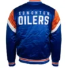 NHL Edmonton Oilers Mitchell & Ness Blue Satin Bomber Jacket