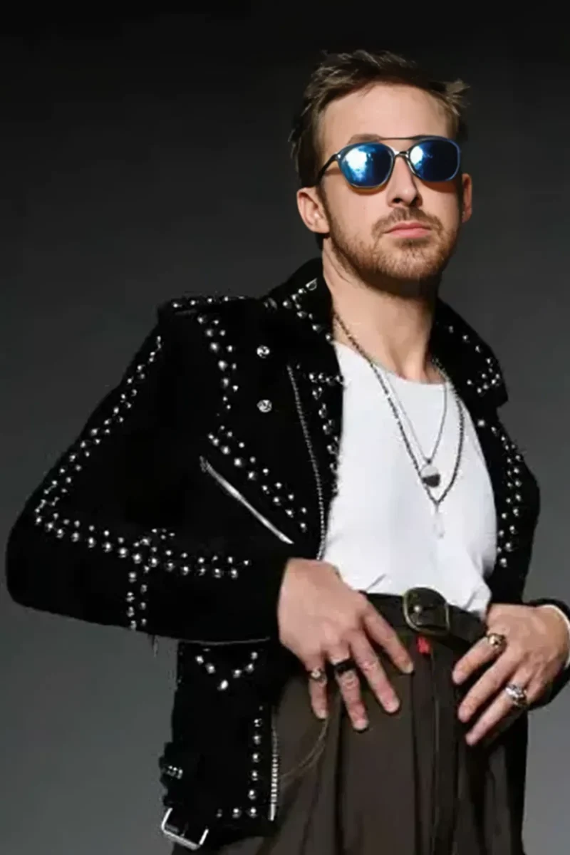 SNL Ryan Gosling Black Studded Leather Jacket