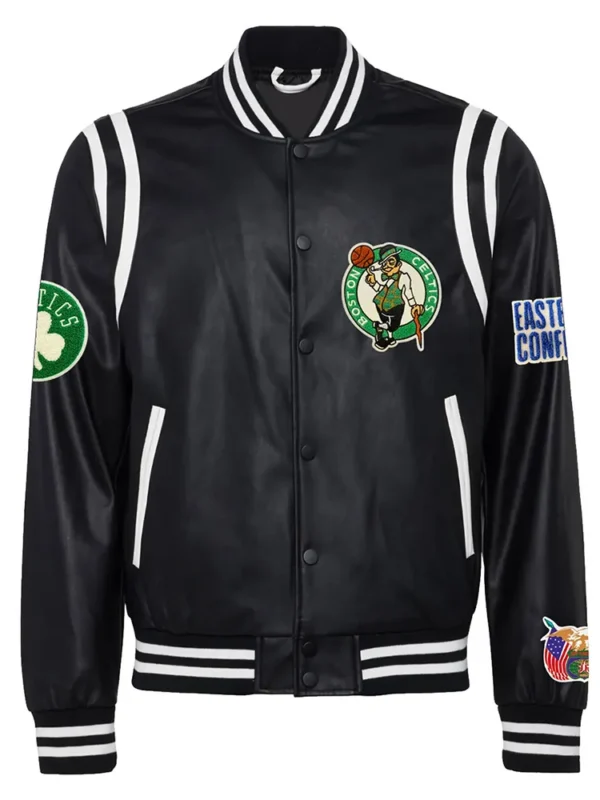 Boston Celtics Vegan Black Varsity Leather Jacket