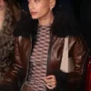 Hailey Bieber Brown Faux Fur Crop Leather Jacket - Recreation