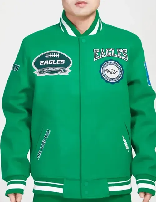 Philadelphia Eagles Crest Emblem Kelly Wool Varsity Jacket