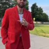 Super Bowl Ring Ceremony Travis Kelce Corduory Red Suit