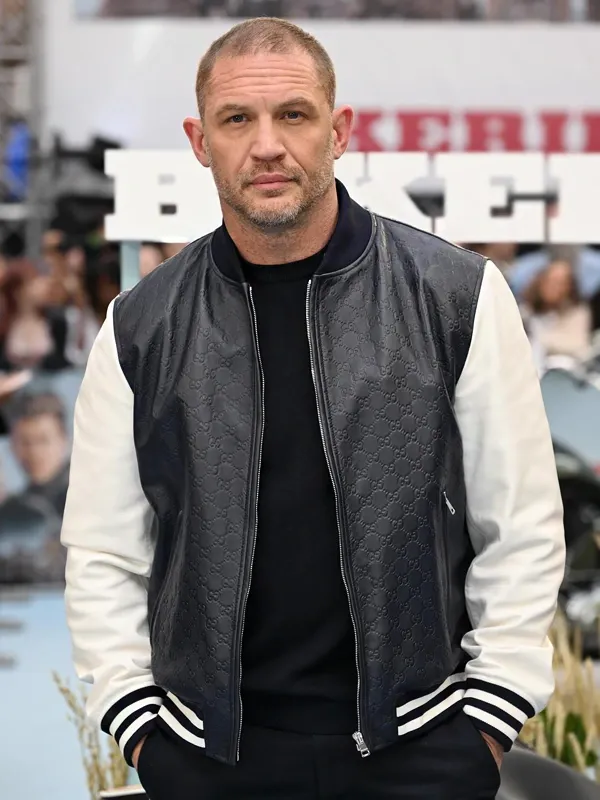 Tom Hardy The Bikeriders Premiere Leather Bomber Jacket