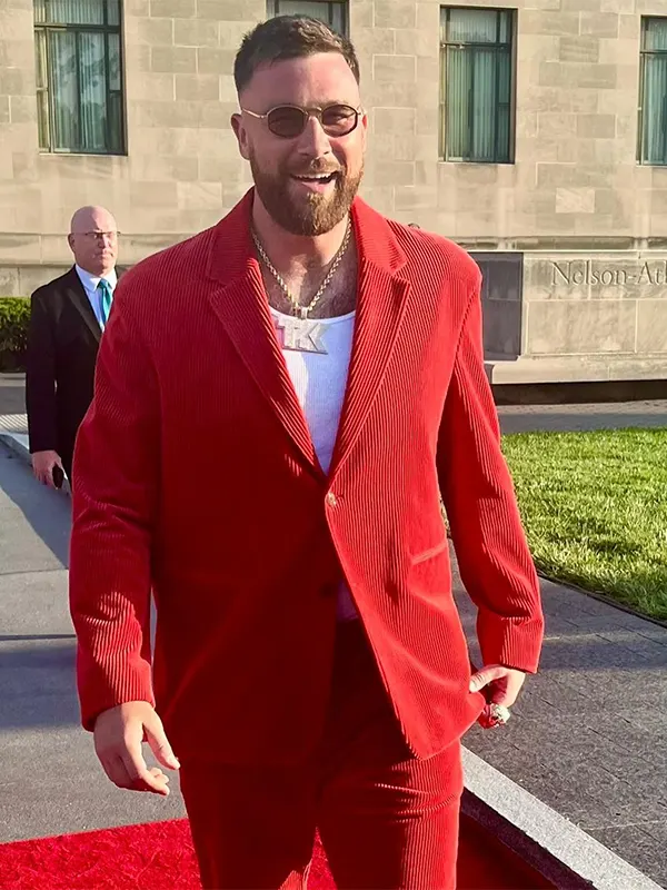 Travis Kelce Ring Ceremony Red Suit