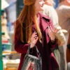 A Complete Unknown Elle Fanning Maroon Pea Coat