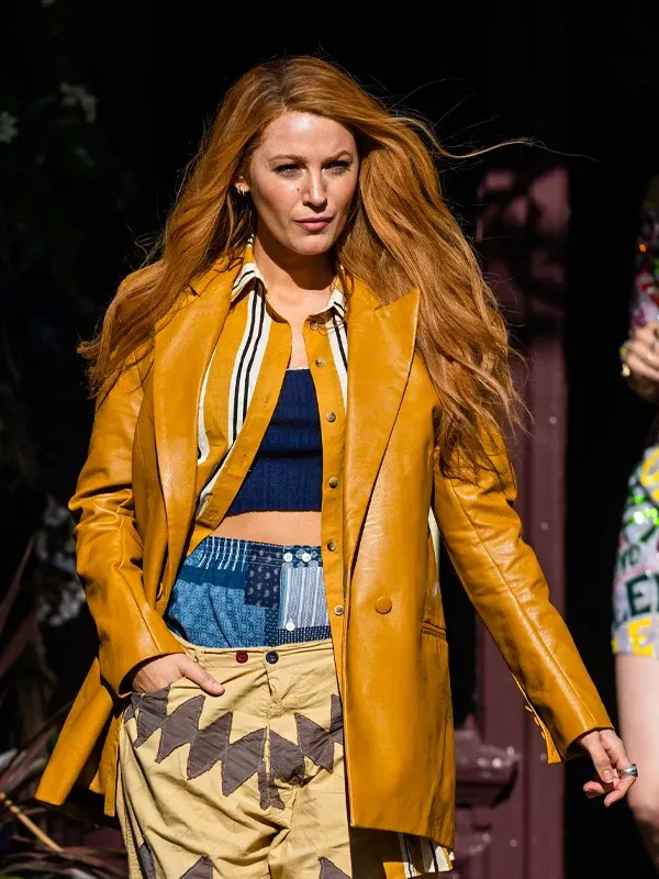 Blake Lively It Ends With Us Mustard Leather Coat