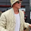 Brad Pitt F1 2025 Beige Quilted Bomber Jacket