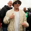 Brad Pitt F1 Beige Quilted Bomber Jacket