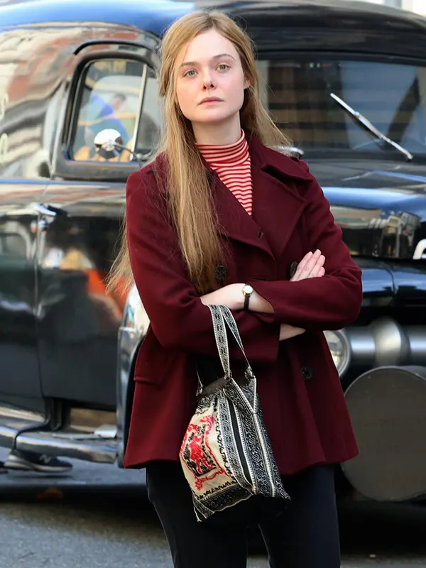 Elle Fanning A Complete Unknown Maroon Pea Coat