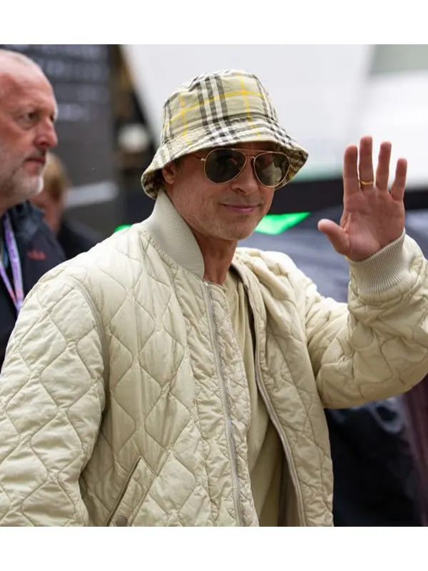 F1 Brad Pitt Beige Quilted Bomber Jacket