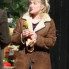 We live in Time Brown Shearling Jacket Florence Pugh