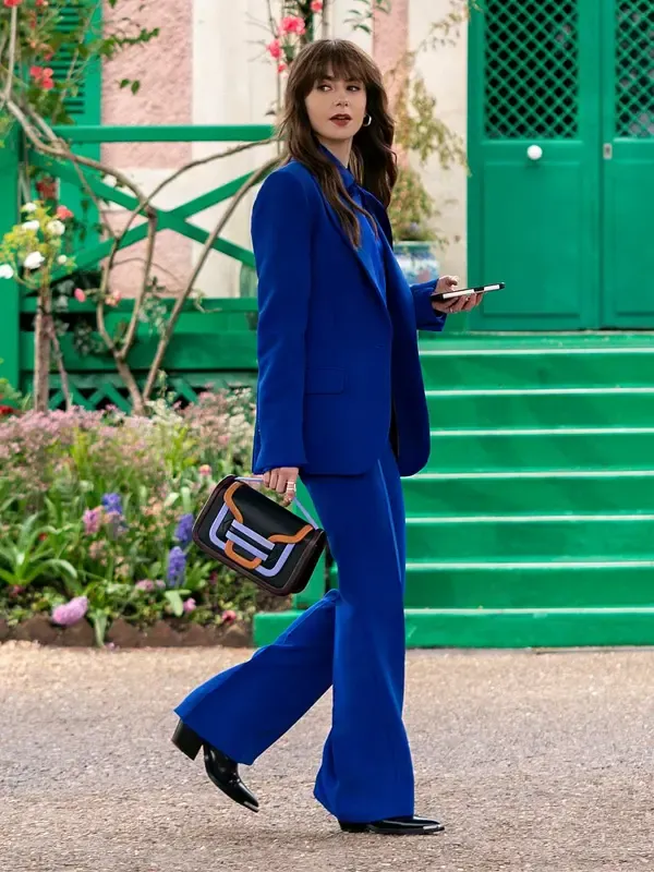 Lily Collins Emily in Paris S04 Blue Suit