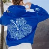 Pink Palm Puff Hawaii Hibiscus Blue Hoodie