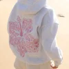 Pink Palm Puff Hawaii Hibiscus White Hoodie