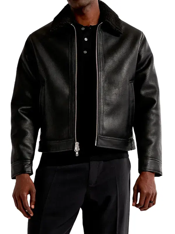 Abercrombie Cropped Leather Aviator Jacket