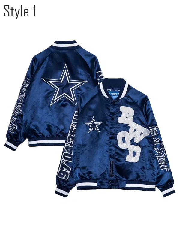 By Way of Dallas Cowboys Reflective Star Satin Varsity Jacket