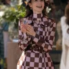 Lily Collins Emily In Paris S04 Checked Coat