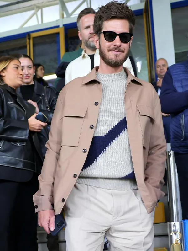 Andrew Garfield Soccer Game Brown Shirt Jacket