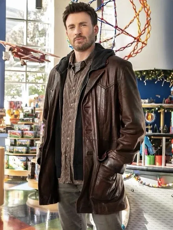 Chris Evans Red One Brown Leather Jacket