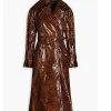 Dani belted faux croc-effect leather trench coat