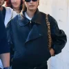 Hailey Bieber Oversized Black Leather Jacket