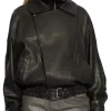 Hailey Bieber Oversized Leather Jacket Black