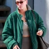 Hailey Bieber Pilates Class Green Bomber Jacket