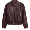 Maroon Leather Bomber Jacket