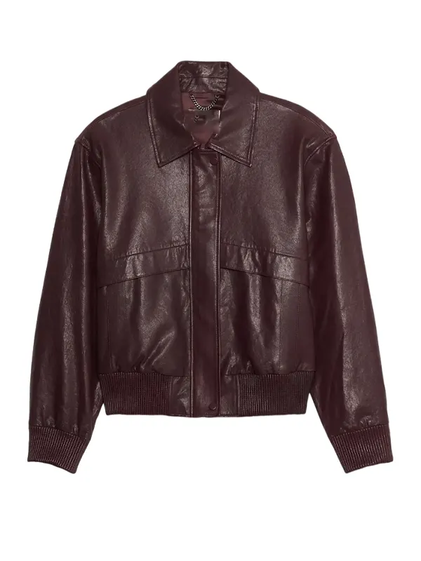 Maroon Leather Bomber Jacket