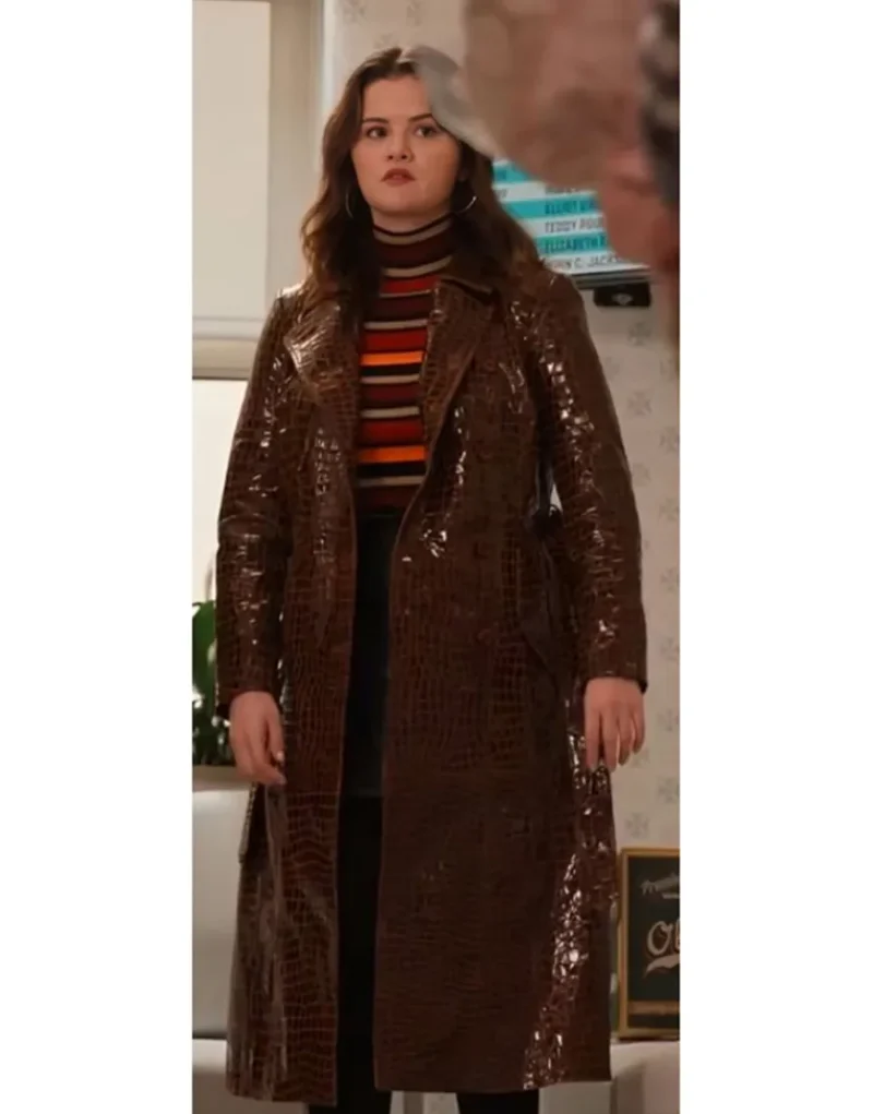 Only Murders in the Building S04 Selena Gomez Belted Faux Leather Trench Coat Brown