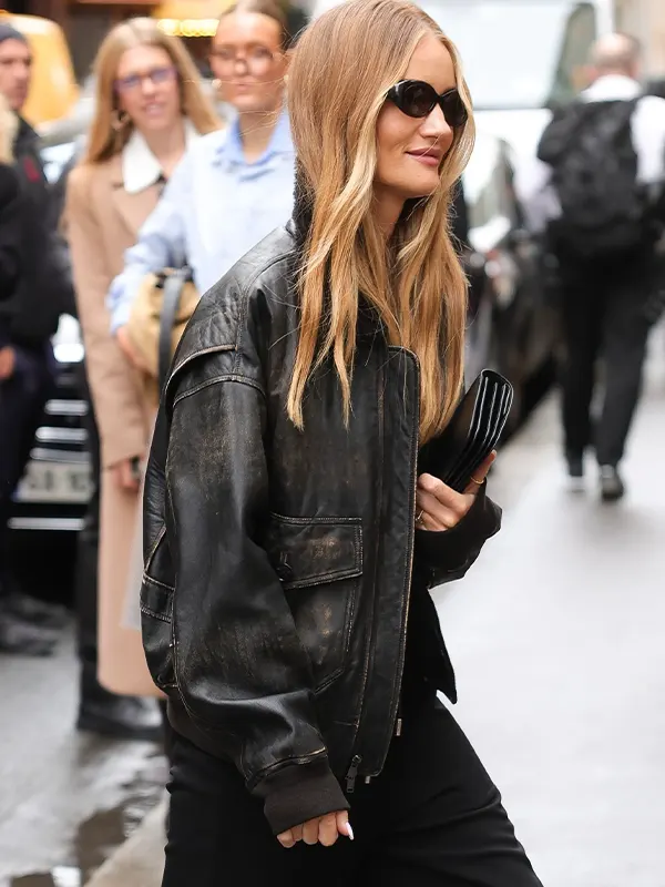 Rosie Huntington-Whiteley Leather Aviator Jacket