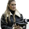 Erin Andrews Cropped Black Leather Shearling Faux Fur Jacket