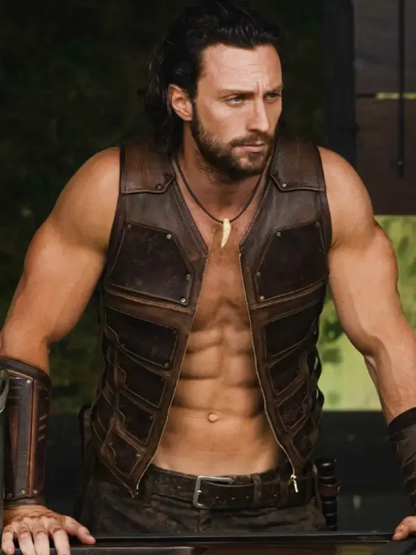 Kraven the Hunter 2024 Aaron Taylor-Johnson Leather Vest