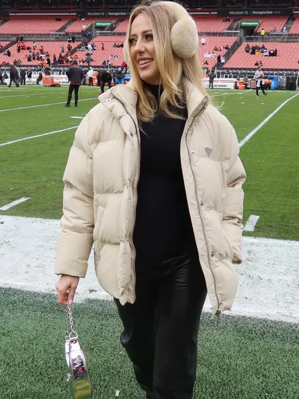 Brittany Mahomes Chiefs Beige Puffer Jacket