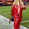 Brittany Mahomes Chiefs Red Patent Leather Coat