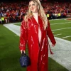 Brittany Mahomes Red Patent Leather Coat